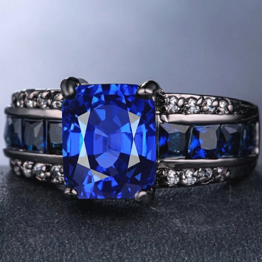 Emerald Cut Blue Saphire Ring - Picture 2 of 4